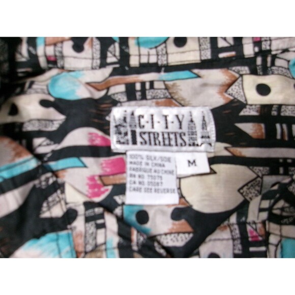 Vintage 1990's City Streets Abstract Shapes 100% Silk Shirt Mens Size Medium - Picture 4 of 4